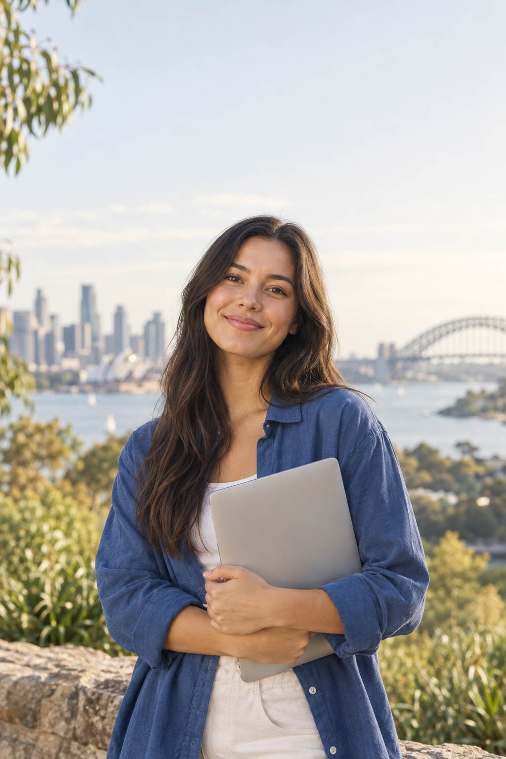 Learner holding a laptop in Sydney